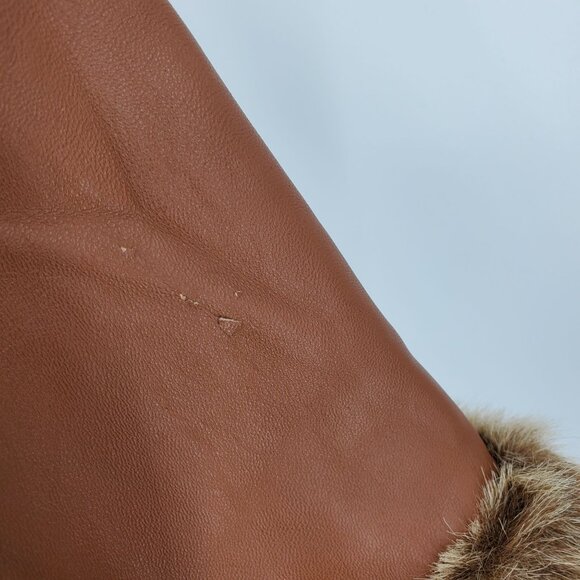 One Girl Who Brown Leather Y2K Western Fur Afghan Penny Lane Jacket Coat MobWife - Picture 8 of 13